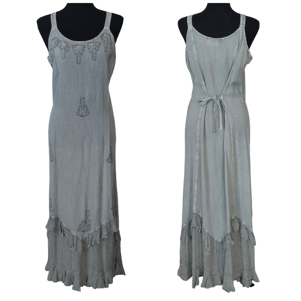 The Counter Rayon Embroidered Boho Tiered Ruffle Maxi Dress OS‎